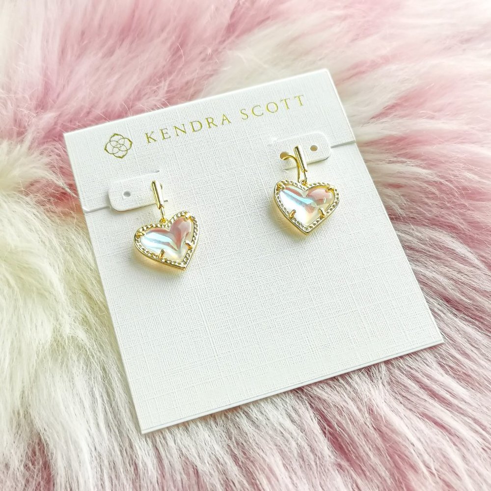 Gold Ari Heart Dichroic Glass Drop Earrings